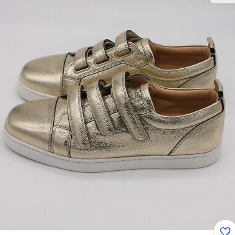 Christian Louboutin Womens Kiddo Donna Three Strap Leather Gold Sneakers